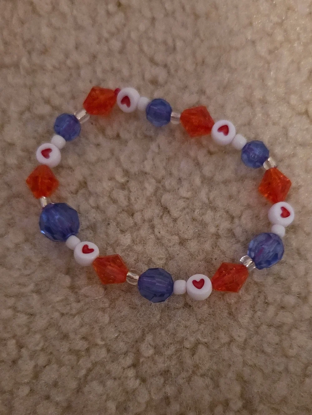 Playful Heart Bead Stretch Bracelet - Purple, Orange & White